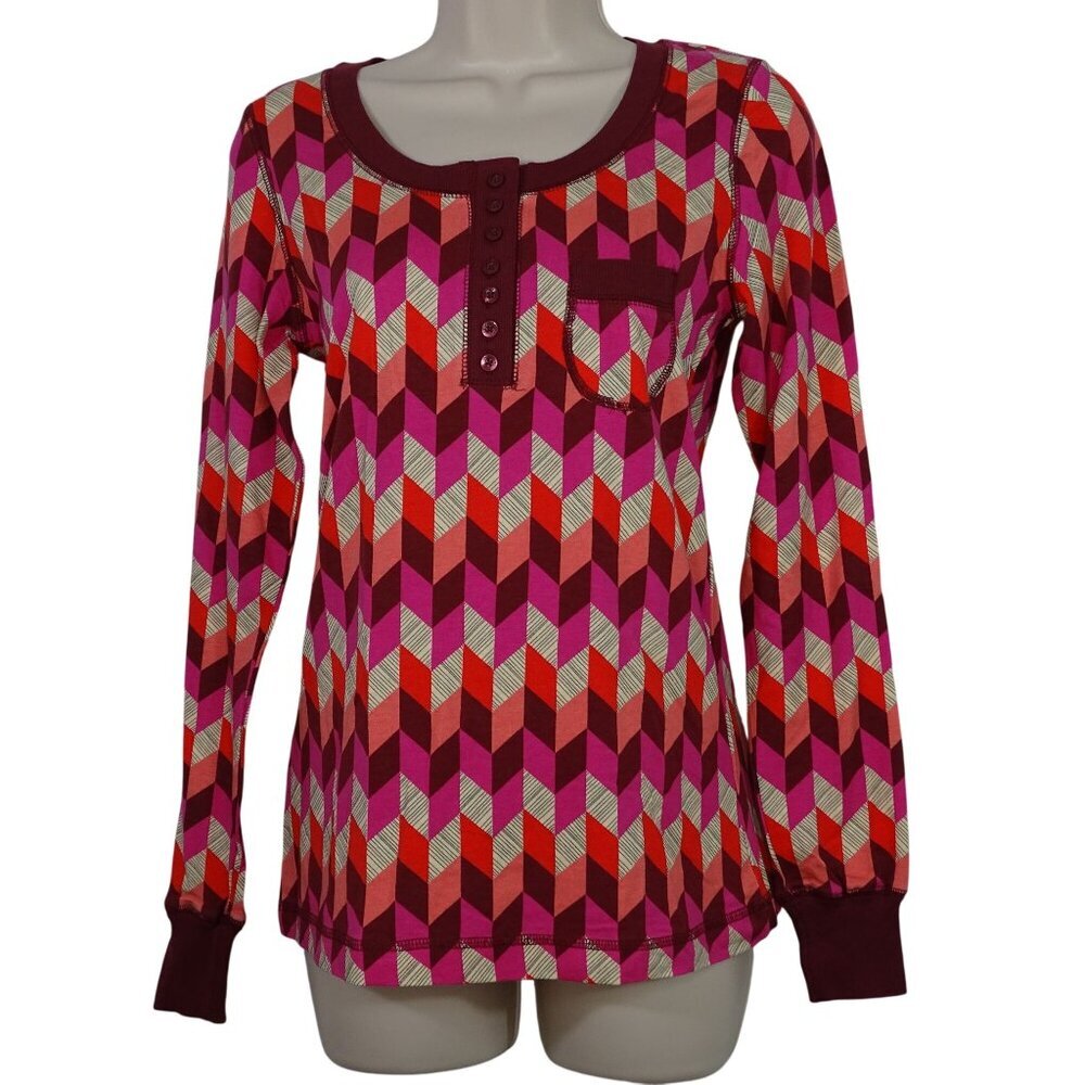 Vera Bradley Henley Pajama Top Bohemian Chevron Women Size S 4 6 Long Sleeve NEW